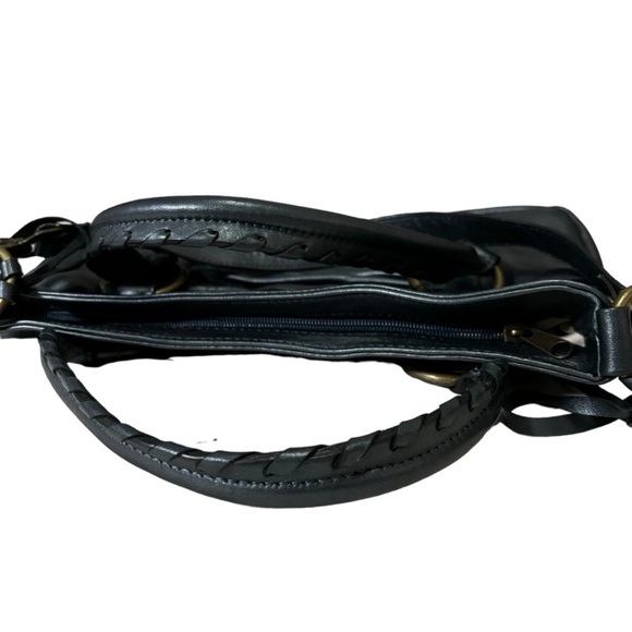 Bolsa Leather Metallic Pewter Handbag Convertible Shoulder Bag Boho Bohemian - Picture 9 of 16